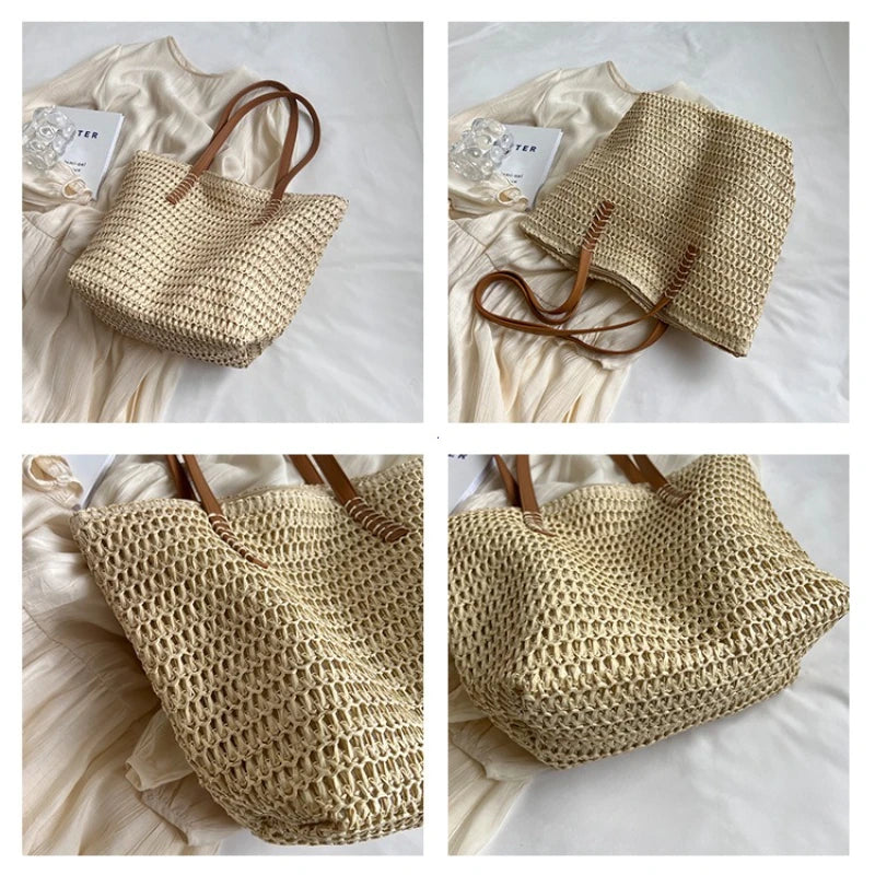 Hand-Woven Women'S Shoulder Handbag Bohemian 2025 Summer Fashion Straw Beach Tote Bag Travel Shopper Weaving Shopping Bags