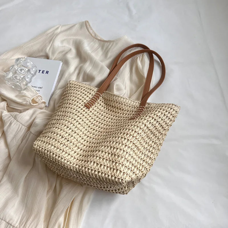 Hand-Woven Women'S Shoulder Handbag Bohemian 2025 Summer Fashion Straw Beach Tote Bag Travel Shopper Weaving Shopping Bags