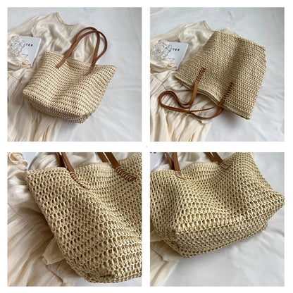 Hand-Woven Women'S Shoulder Handbag Bohemian 2025 Summer Fashion Straw Beach Tote Bag Travel Shopper Weaving Shopping Bags