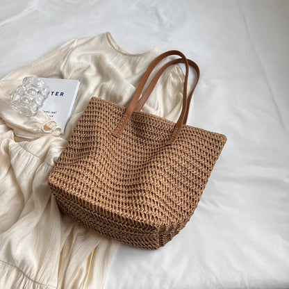 Hand-Woven Women'S Shoulder Handbag Bohemian 2025 Summer Fashion Straw Beach Tote Bag Travel Shopper Weaving Shopping Bags