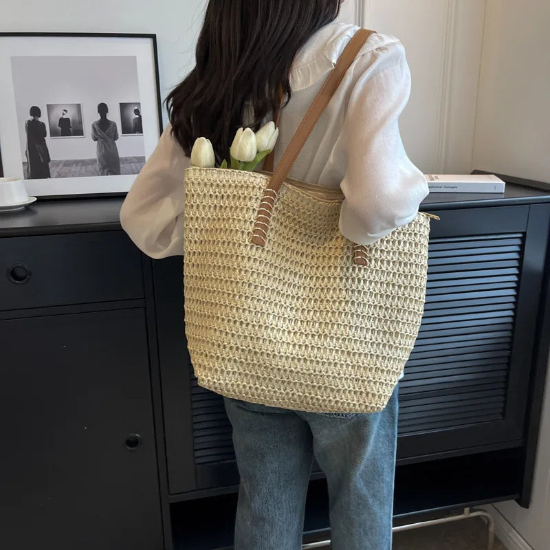 Hand-Woven Women'S Shoulder Handbag Bohemian 2025 Summer Fashion Straw Beach Tote Bag Travel Shopper Weaving Shopping Bags