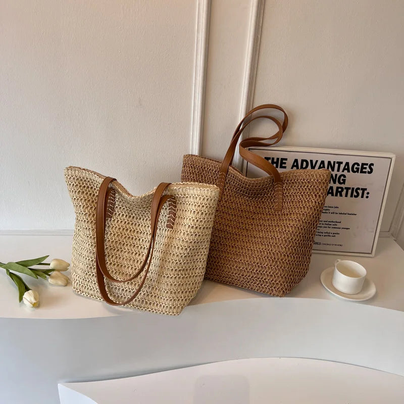 Hand-Woven Women'S Shoulder Handbag Bohemian 2025 Summer Fashion Straw Beach Tote Bag Travel Shopper Weaving Shopping Bags
