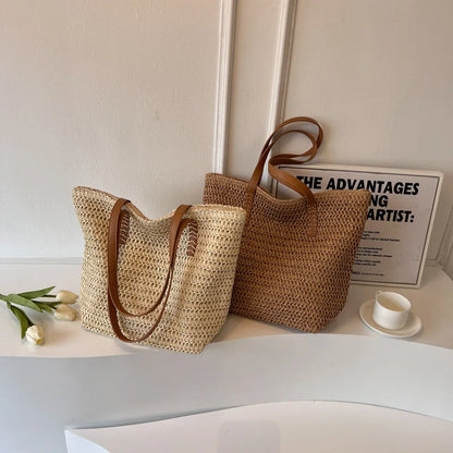 Hand-Woven Women'S Shoulder Handbag Bohemian 2025 Summer Fashion Straw Beach Tote Bag Travel Shopper Weaving Shopping Bags