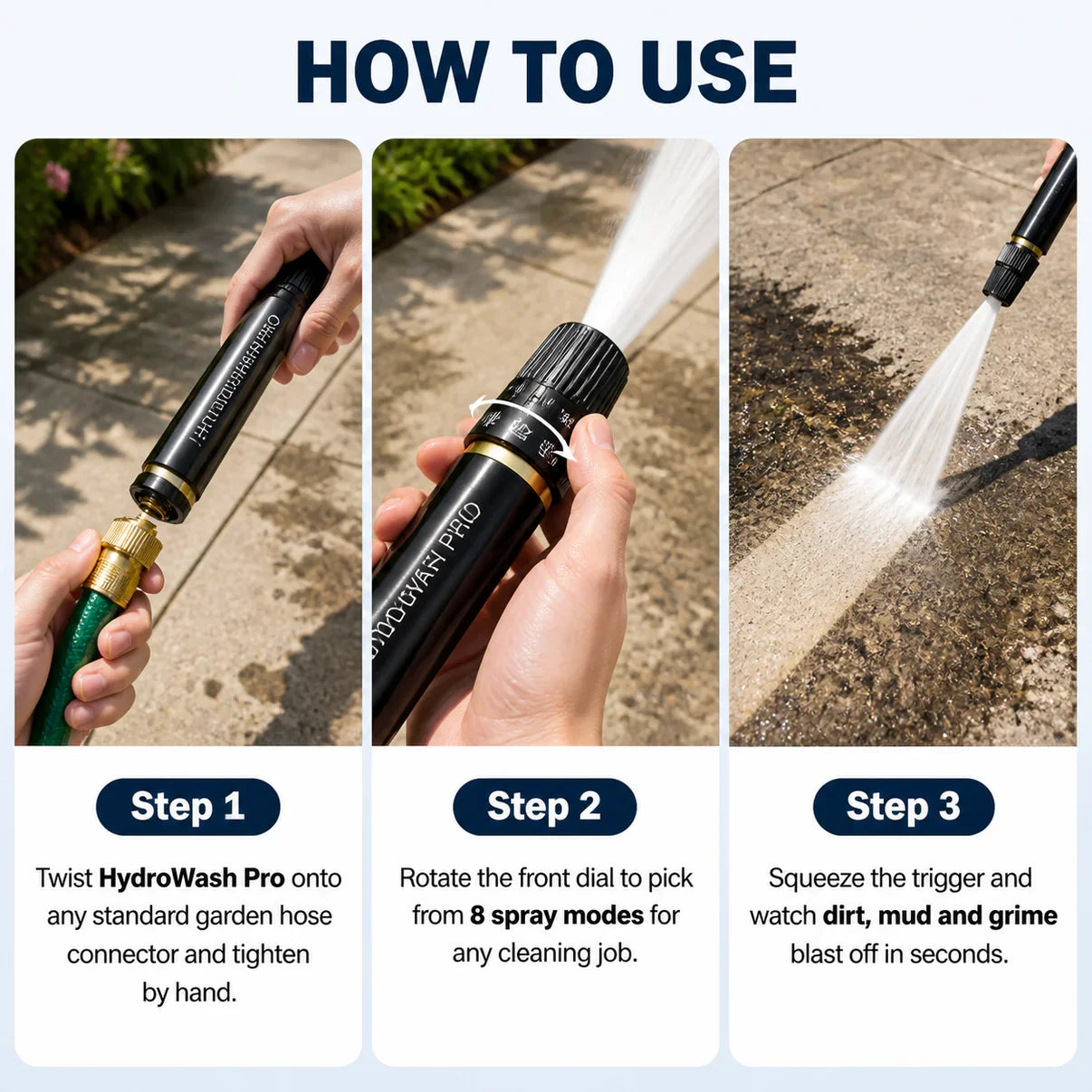 HydroWash Pro pressure water gun cleaning patio and driveway