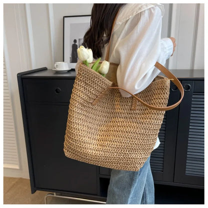 Hand-Woven Women'S Shoulder Handbag Bohemian 2025 Summer Fashion Straw Beach Tote Bag Travel Shopper Weaving Shopping Bags